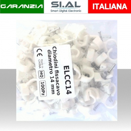 Chiodini fissacavo bianco in acciaio (0.55% di carbonio) per cavi con diametro max 14mm -  Confezione 100Pz