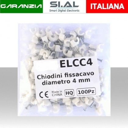 Chiodini fissacavo bianco in acciaio (0.55% di carbonio) per cavi con diametro max 4mm -  Confezione 100Pz