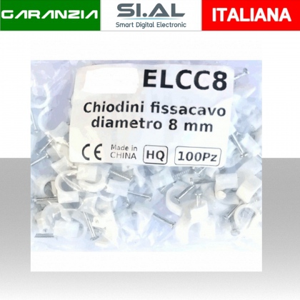 Chiodini fissacavo bianco in acciaio (0.55% di carbonio) per cavi con diametro max 8mm -  Confezione 100Pz