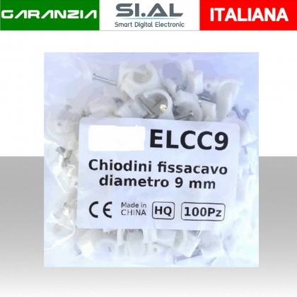 Chiodini fissacavo bianco in acciaio (0.55% di carbonio) per cavi con diametro max 9mm -  Confezione 100Pz