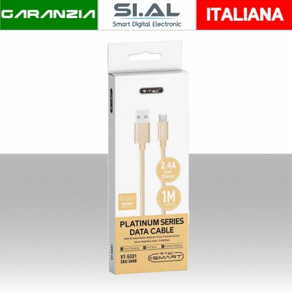 Cavo da Micro-USB a USB-A 1m Ricarica Rapida 2.4A Platinum Series Cavo Antigroviglio in Corda Colore Oro