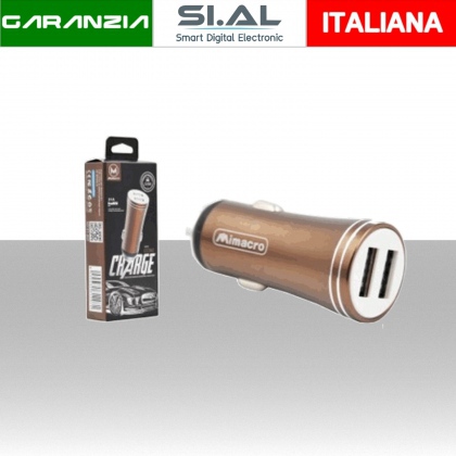 Caricabatterie da auto ad alta corrente con 2 uscite USB 5V 3.1A - Color Marrone