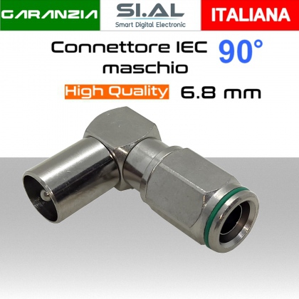 Connettore TV IEC maschio 90 gradi angolare in metallo per cavo da 6.8 mm MicroTek