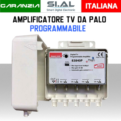 Centralino TV da palo  4 ingressi 45dB programmabile con AGC e Filtro 5G LTE modello Emme esse 83840P