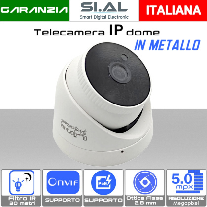Telecamera IP Dome Onvif  5 megapixel da esterno PoE con ottica fissa da 2.8 mm in metallo sony starvis