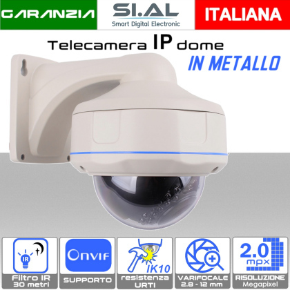 Telecamera IP dome 2MP da esterno con ottica varifocale 2.8 - 12 mm e staffa da parete