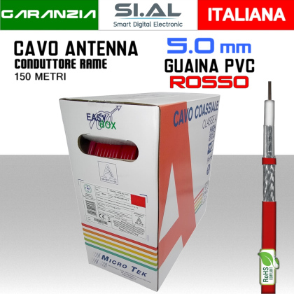 Cavo antenna TV 5 mm guaina rossa bobina 150 metri Rame e PVC Micro TEK