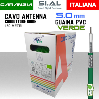 Cavo antenna TV 5 mm guaina verde bobina 150 metri Rame e PVC Micro TEK