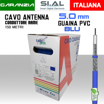 Cavo antenna TV 5 mm guaina blu bobina 150 metri Rame e PVC Micro TEK