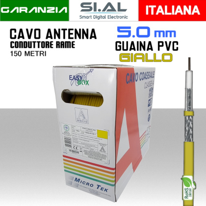 Cavo antenna TV 5 mm guaina gialla bobina 150 metri Rame e PVC Micro TEK