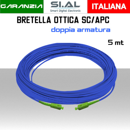 Bretella Fibra Ottica monomodale SC/APC doppia armatura 5 metri