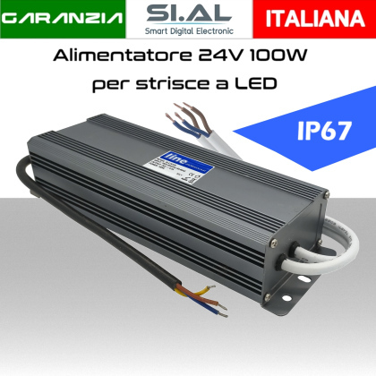 Alimentatore per LED 24V da 100W IP67 per esterno trasformatore universale