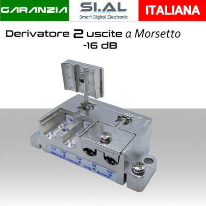 Derivatore antenna 2 uscite a morsetto attenuazione -16dB per SAT/DTT 