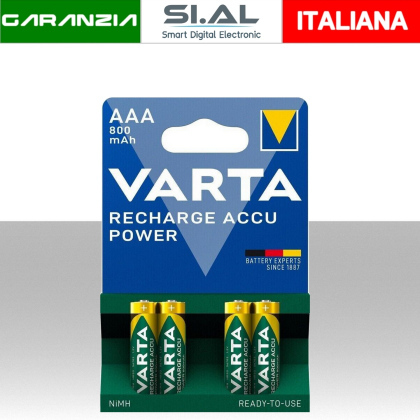 Batterie ricaricabili AAA ministilo VARTA Power Confezione 4pz.
