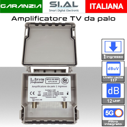 Amplificatore antenna TV 1 ingresso UHF 12dB AP12