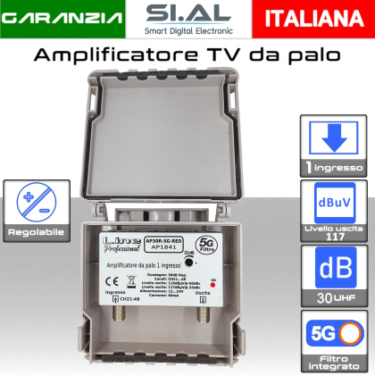 Amplificatore antenna TV 1 ingresso UHF 30dB regolabile AP30R