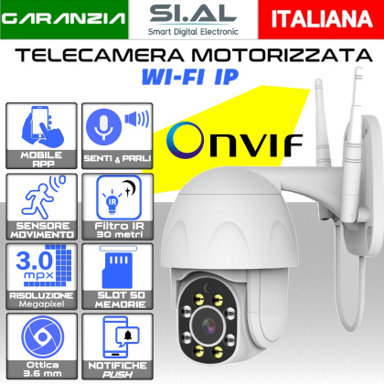 Telecamera motorizzata  WIFI da 3.0 mpx lente 3.6 mm IP65 con Microfono incorporato