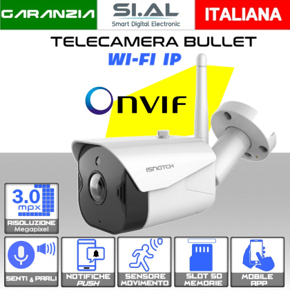 Telecamera bullet WI-FI onvif da 3.0MPX lente 3.6 mm IP65 con Microfono incorporato