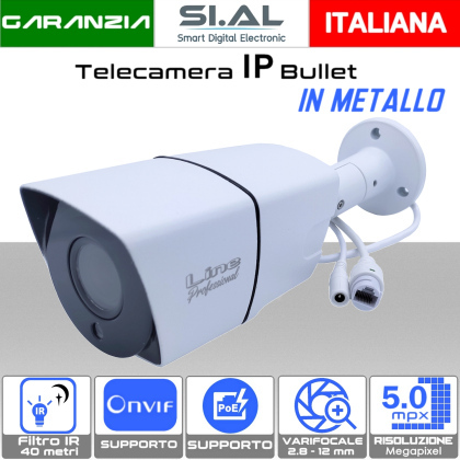 Telecamera IP Bullet PoE Onvif 5MP varifocale 2.8-12mm in metallo Sony Starvis