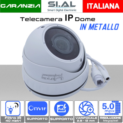 Telecamera IP Dome Poe Onvif 5MP varifocale 2.8-12mm IP66 in metallo