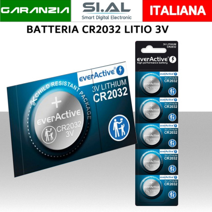 Batteria CR2032 al litio 3V 230mAh Confezione 5 pezzi   