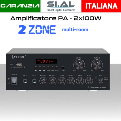 Amplificatore audio 200W bluetooth radio mp3 sistema audio 2 zone (4ohm,8ohm)