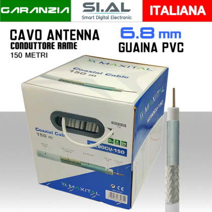Cavo antenna TV 6,8 mm da 150 metri con svolgicavo interno Rame e PVC Maxital K290CU