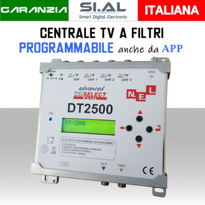 Centralina TV programmabile 5 ingressi FM/VHF/UHF Filtri digitali N.E.L. DT2500