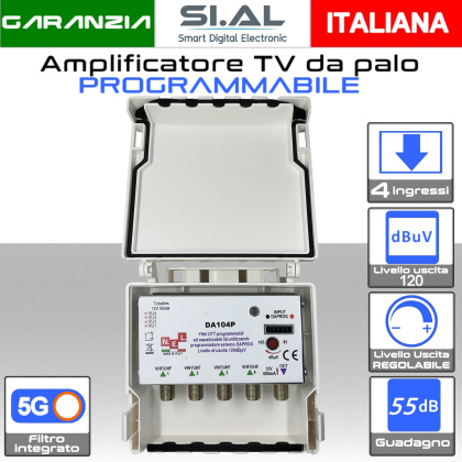 Centralina TV da palo programmabile 4 ingressi 55dB con AGC modello N.E.L.DA104P