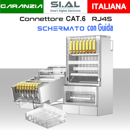 Connettore RJ45 CAT 6 schermato con guida per cavi Ethernet LAN conf.100pz.Busta