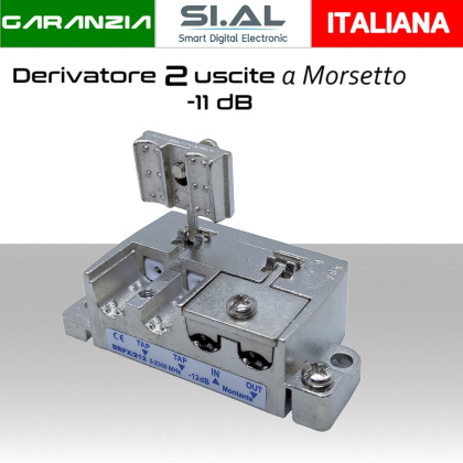 Derivatore antenna 2 uscite a morsetto attenuazione -11dB per SAT/DTT 