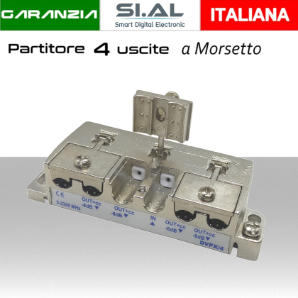 Partitore tv 4 uscite a morsetto per segnali SAT/DTT