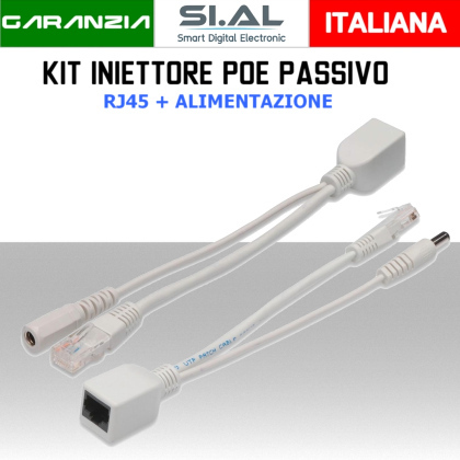 Iniettore PoE passivo RJ45 con alimentazione per telecamere IP 