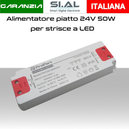 Alimentatore per LED 24V da 50W trasformatore compatto IP20
