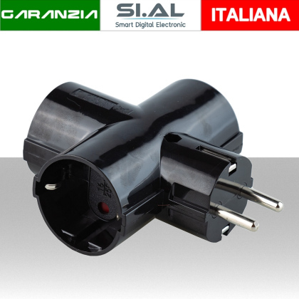 Spina Schuko adattatore a tre prese schuko 16A Nero