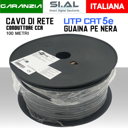 Cavo Ethernet LAN CAT 5e UTP guaina nera PE matassa 100 metri 
