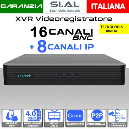DVR videosorveglianza 16 canali 4 MPX e 8 IP Ibrido