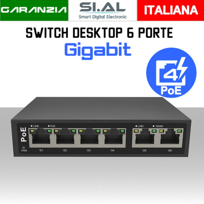 Switch PoE Ethernet 6 Porte Lan Gigabit modello SUN-POE33064P