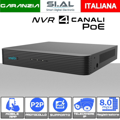NVR Videosorveglianza POE 4 Canali 8MP supporto ONVIF IP