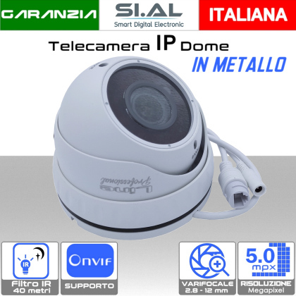 Telecamera IP Dome Onvif 5MP varifocale 2.8-12mm in metallo Sony Starvis