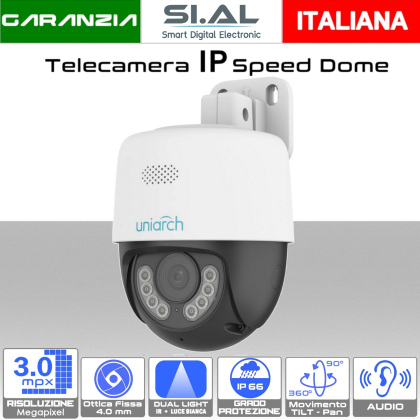 Telecamera IP motorizzata PoE Onvif 3MP Ottica 4mm con Audio