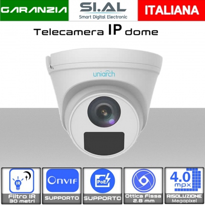 Telecamera IP Dome PoE ONVIF con Ottica 2.8mm risoluzione 4.0 mpx 2K