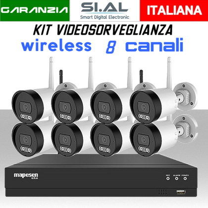 Kit di videosorveglianza wireless 8 telecamere da esterno 3.0MP in metallo