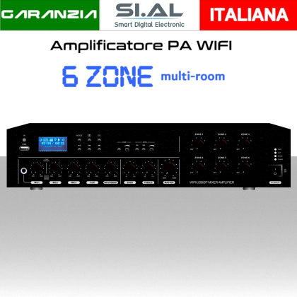 Amplificatore audio WI-FI  6 zone 120W uscita altoparlanti (100V,4ohm,8ohm)
