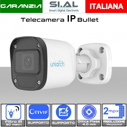 Telecamera IP bullet PoE ONVIF con Ottica 4.0mm risoluzione 2.0 mpx FHD