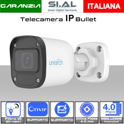 Telecamera IP bullet PoE ONVIF con Ottica 4.0mm risoluzione 4.0 mpx 2K