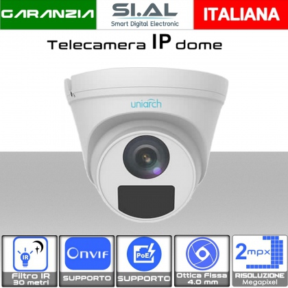 Telecamera IP dome 2 megapixel da esterno PoE con ottica fissa da 4.0 mm Uniarch