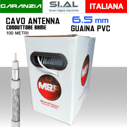 Cavo antenna TV 6.5 mm da 100 metri con svolgicavo interno Rame e PVC Messi e Paoloni Speedy6