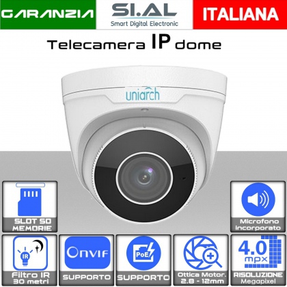  Telecamera IP Dome PoE ONVIF con Ottica motorizzata 2.8 - 12mm risoluzione 4.0 mpx 2K con audio incorporato