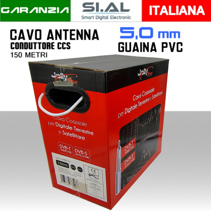 Cavo antenna TV 5 mm da 150 metri in CCS e PVC con svolgicavo interno JOLLY LINE